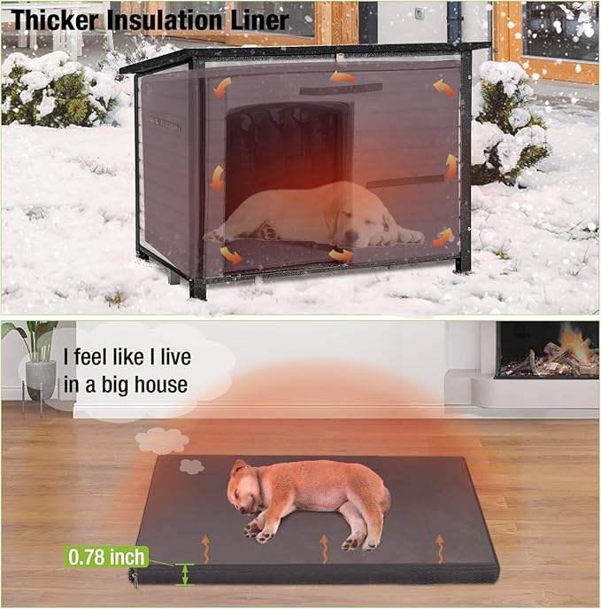 GUTINNEEN Dog House Insulated Outdoor Dog Kennel with Liner for Winter Large(Off-White)