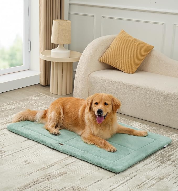 Made4Pets Dog Crate Pad Bed for Extra Large Dogs, Washable & Reversible, Anti-Slip Kennel Mat for Cozy Sleeping, Soft Fluffy Dog Bed for Indoor & Outdoor Use, 48"x30", Green