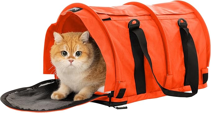 SturdiBag Pro 2.0 Pet Travel Carrier for Cats and Dogs | Soft Sided Pet Carrier Bag with Safety Clips and Seatbelt Straps for Car Travel | XL, Orange