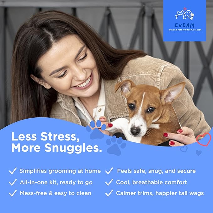 Pet Grooming Hammock for Cats & Small Dogs – Nail Clipping Kit with Sling, Clippers, File, Glove, Straps & Carabiners – Ideal for Trimming & Ear Cleaning – [S/XS] (Blue, Small)