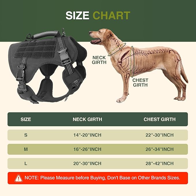 Tactical Dog Harness with Reflective Material, Adjustable Heavy-Duty No Pull Harness, Tear-Resistant Dog Tactical Vest with Handle, Breathable Outdoor Gear for Training, Hiking, Walking, Black M