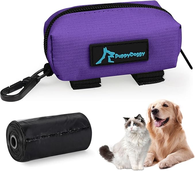 PuppyDoggy 1 Pack Poop Bag Holder for Dogs and Cats Waste Bag Dispenser Poop Bag Pouch Dispenser with 1 Roll of Free Poop Bags for Dog Leash Accessory Bicycle