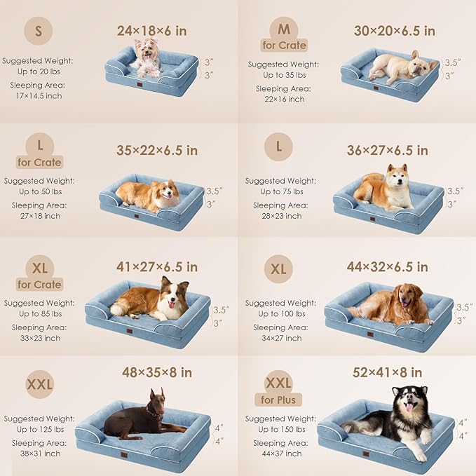 EHEYCIGA Orthopedic Dog Beds for Extra Large Dogs, Waterproof Memory Foam XXL Dog Bed with Sides, Non-Slip Bottom and Egg-Crate Foam Big Pet Couch Bed with Washable Removable Cover, Washed Blue