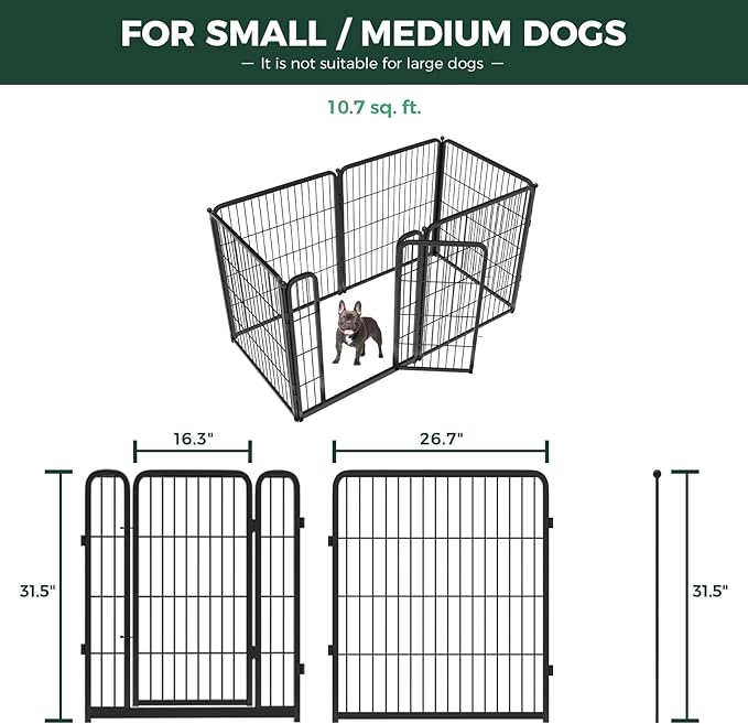 FXW Homeplus Unleashed Indoor Dog Playpen - Stress-Free and Safe Play, Heavy Duty 32 Inch 6 Wire Panels Dog Pen for Small and Medium Dogs, Black│Patented