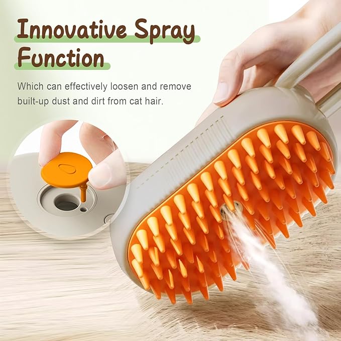 Upgrade Cat Steam Brush, 3 in 1 Pet Steam Groomer Brush, Rechargeable Pet Steam Groomer Comb for Massaging and Cleaning Shedding Pets Hair, Anti-Static Hair Removal Comb for Cats Dogs (Khaki+White)