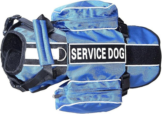 Serijoars Dog Vest Harnesses with Saddlebag Backpack for Camping & Travel - Reflective Hound Hiking Backpack Saddle Bag - Lightweight Vest Harness for Medium & Large Dogs (Blue, L)