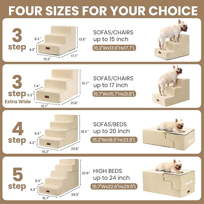Dog Stairs for Bed 18.5" H, 4-Step Dog Steps for Small Dogs and Cats, Indoor Non-Slip Balanced Pet Stairs are Suitable for Puppy, Older Cat,Beige