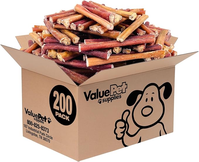 ValueBull Bully Sticks for Dogs, Thick 6 Inch, 200 Count Bulk Pack - All Natural, Grass Fed, Single Ingredient, Long Lasting Dog Treats