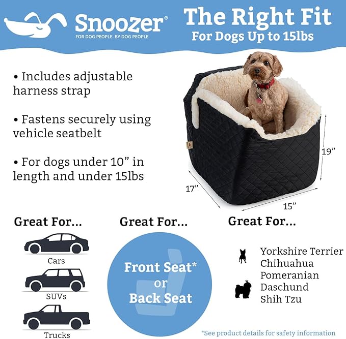 Snoozer Lookout Dog Booster Seat: Small (5-15 lbs), Camel Merlin Fabric, Alleviates Car Sickness, Machine Washable Cover