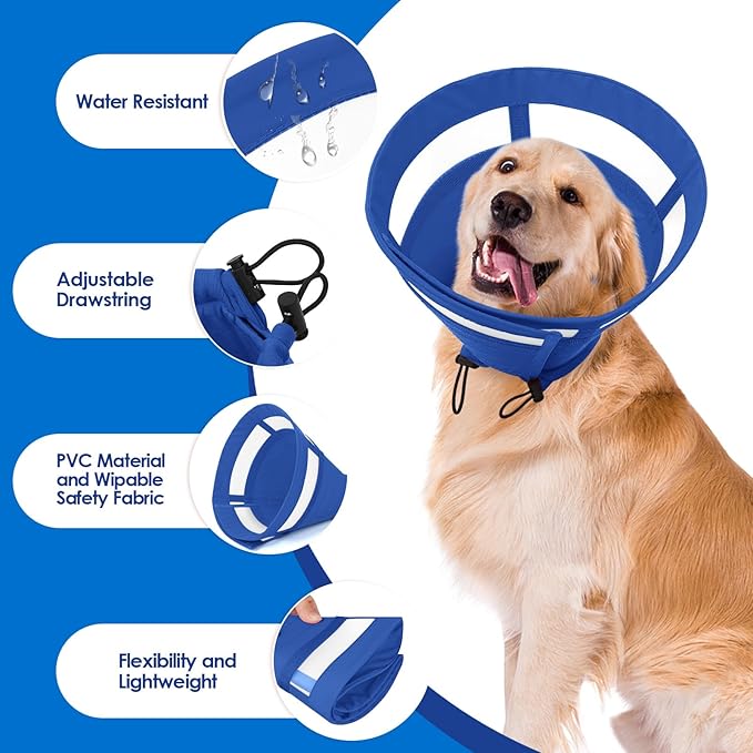 SAWMONG Soft Dog Cones for Small Dogs, Cone for Dogs to Stop Licking, Adjustable Elizabeth E-Collar for Dog After Surgery Alternative, Comfy Pet Recovery Collar (S,Blue)