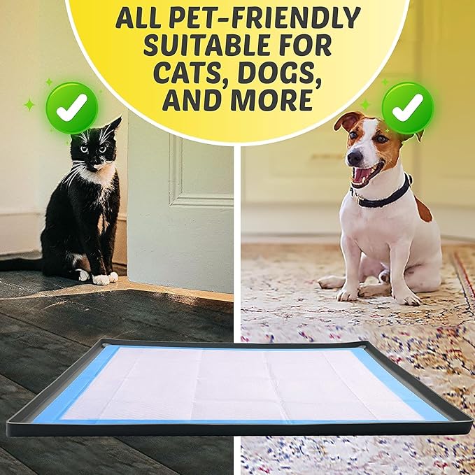 TidyFriend 2 Pk Pee Pad Holder Tray for 28” x 23” Pee Pads with Corner Lock Holes, Raised Edges, Non-Spill, Easy to Clean Silicone Dog Potty Tray Holder, for Indoor Floor Protection (Black)
