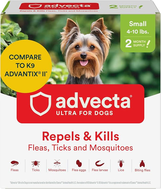 Ultra Flea and Tick Prevention for Dogs - Dog and Puppy Treatment and Control - Mosquito Repellent - Small, Fast Acting Waterproof Topical Drops, 2 Month Supply