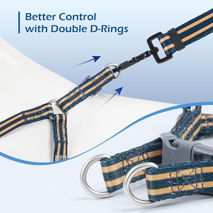 Stripe Step in Dog Harness for Small Dogs, Freedom Nylon Dog Halter Vests, Lightweight and Escape Proof Puppy Harness, Quick Fits for Small Medium and Large Dogs, Blue S