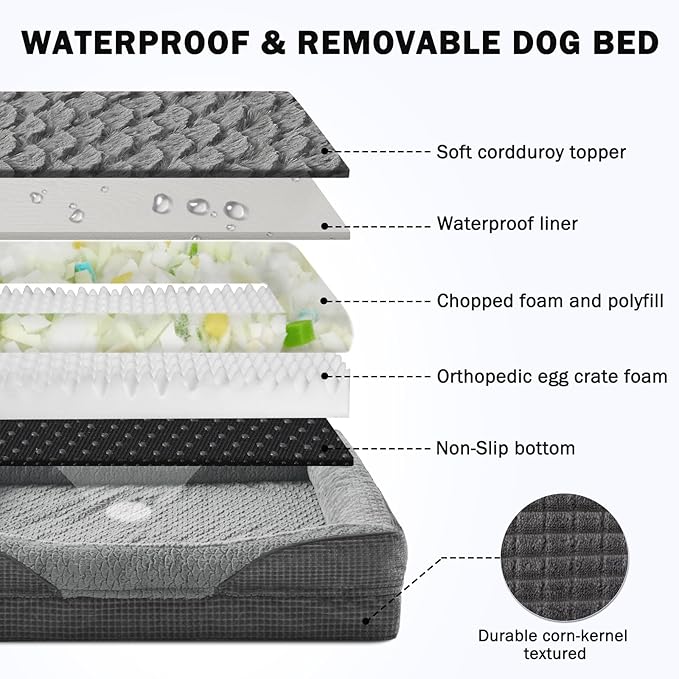INVENHO Orthopedic Extra Large Dog Bed, XXL Waterproof Egg-Crate Memory Foam Dog Couch Bed with Washable Removable Cover, Waterproof Lining and Nonskid Bottom