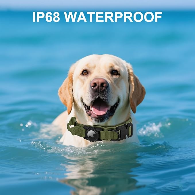 Tactical AirTag Dog Collar Leash Set - Heavy Duty, Adjustable GPS Collar Compatible with Apple AirTag, with Holder & Control Handle for Medium/Large Dogs [Green, XL]