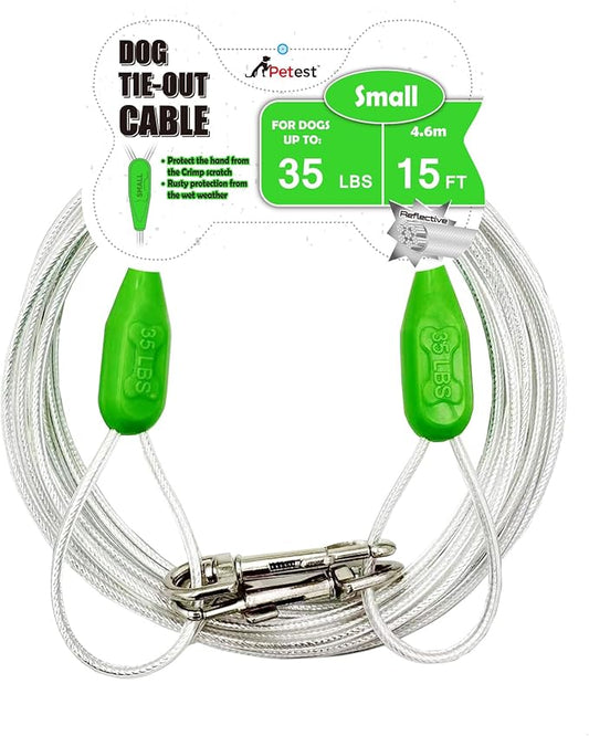 Petest 15ft Reflective Tie-Out Cable for Small Dogs Up to 35 Pounds
