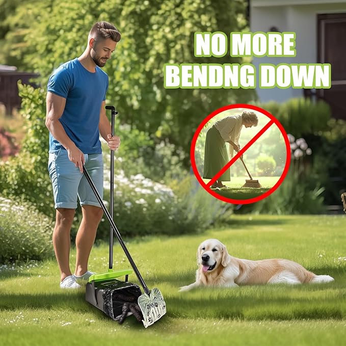 Pooper Scooper Swivel Bin & Rake Kit with 35 Bags – 46" Long Handle Heavy Duty Dog Poop Scooper with Bag Attachment, Yard Pet Waste Cleanup Tool for Large Medium Small Dogs