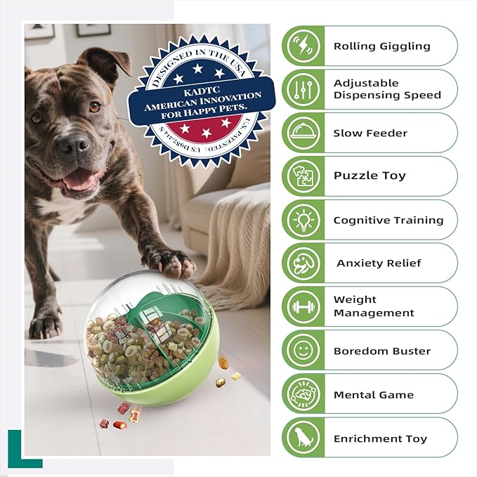 KADTC Extra-Large Dog Giggling Treat Dispenser Ball - Adjustable Food Dispensing Speed - Puppy Mind Game Puzzle Slow Feeder for Medium/Large/Extra Large Dogs Aggressive Chewers Breed