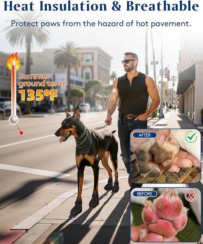 Dog Shoes for Hot Pavement, Breathable Dog Boots Paw Protectors with Adjustable Straps & Non-Slip Sole, Easy On & Off, Waterproof, Easy-Cleaning (Black, S)
