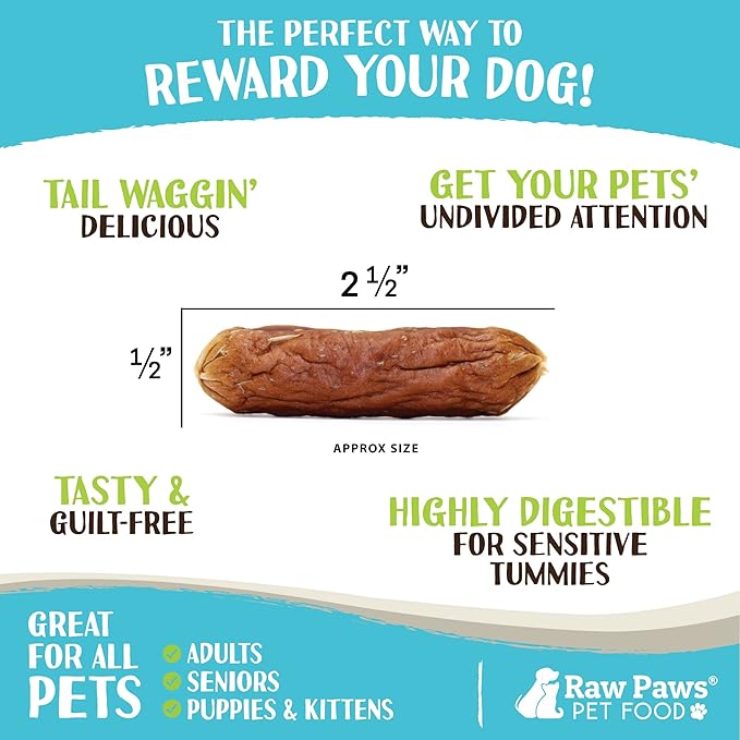 Raw Paws Grain-Free Soft Sausage Treats for Dogs & Cats - Beef Recipe, 6-oz - Made in USA - Great for Training Puppies or as a Reward - Beef Jerky for Dogs - Soft Cat Treats