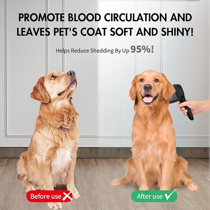 Dog Brush Kit - Self-Cleaning Slicker Brush with Bath Brush & Undercoat Rake | Deshedding Tools for Large - Small Dogs & Cats, Professional 3-in-1 Pet Grooming Set for Heavy Shedding, Black