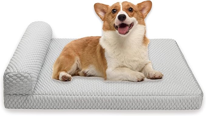 Tinaco Orthopedic Cooling Bed for Large Dogs & Cats - Removable, Washable Cover (White/Grey, Large)