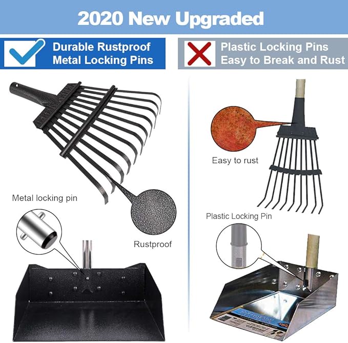 QiMH Upgraded Dog Pooper Scooper Extra Large, Adjustable Long Handle Stainless Metal Pet Poop Tray and Rake Set for Large Medium Small Dogs, Dog Waste Removal Bin Rake, Great for Grass, Street, Gravel