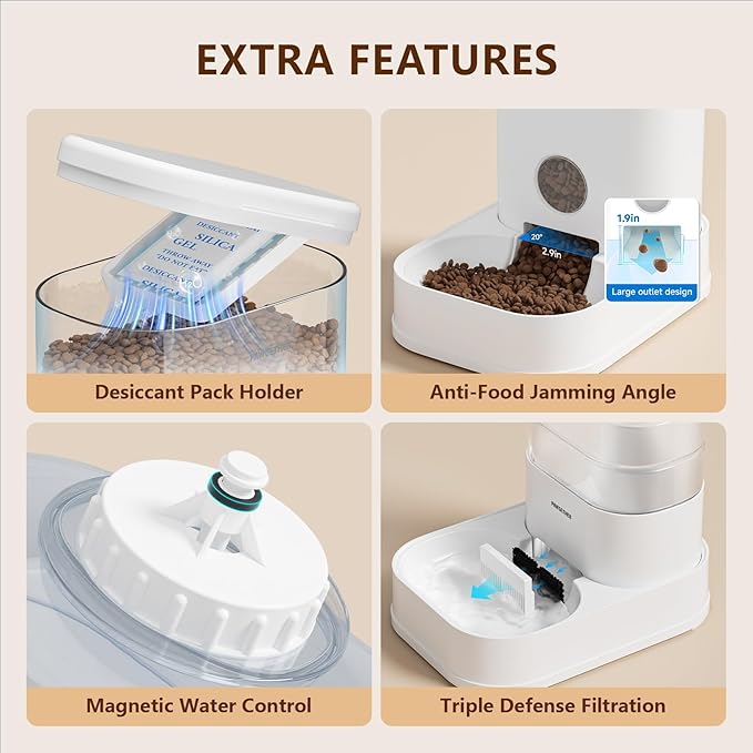 PAWGETHER® 2 Pack Gravity Cat Feeder and Water Dispenser 1 Gallon/3.5L Automatic Cat and Dog Feeder and Waterer with Pet Food Bowl for Puppy Kitten