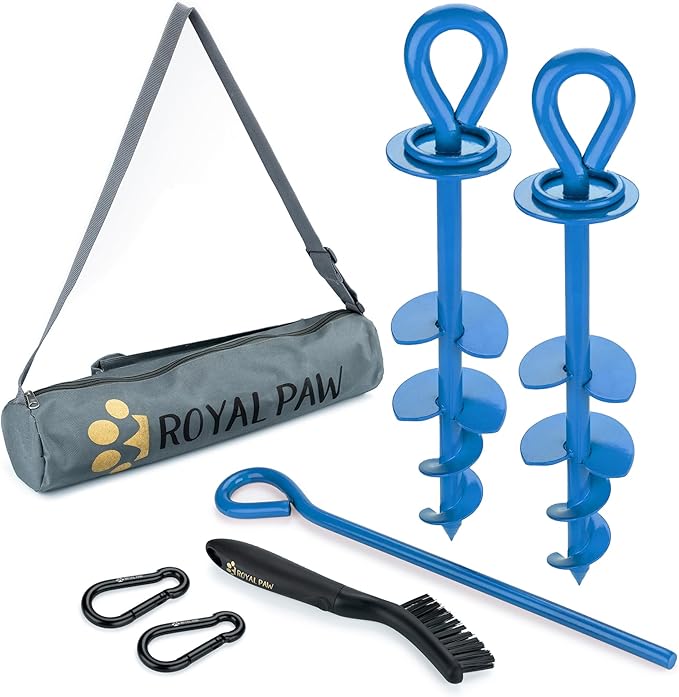 ROYAL-PAW Dog Tie Out Stake - for Large Dogs up to 210 lbs - Heavy Duty Dog Stake for Yard, Beach & Camping Outside - Best in Ground Anchor for a Dog Cable, Leash, Lead Tether (1, Blue)