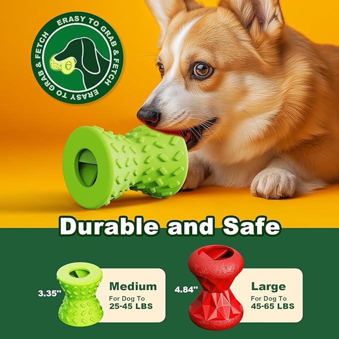 Puppy Toys, Toys for Small Dogs, Dog Treat Toy for Traning, Interactive Toy, Dog Treat Dispenser Toy,Natural Rubber Dumbbell Shaped(Green)