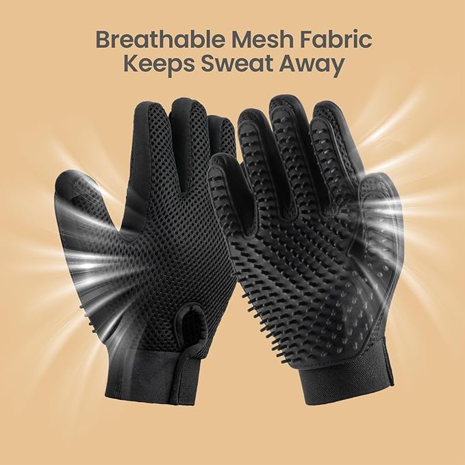 Pet Hair Remover Glove - Gentle Pet Grooming Glove Brush - Deshedding Glove - Massage Mitt with Enhanced Five Finger Design - Perfect for Dogs & Cats with Long & Short Fur - 1 Pack (Right-hand), Black