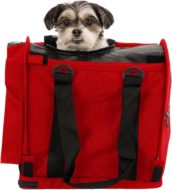SturdiBag Pro 2.0 Pet Travel Carrier for Cats and Dogs | Soft Sided Pet Carrier Bag with Safety Clips and Seatbelt Straps for Airplane or Car Travel | Cube, Red