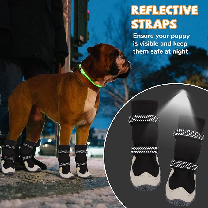 Dog Shoes for Large Small Medium Dogs, Dog Snow Boots Winter, Dog Booties and Paw Protectors to Prevent Licking, Anti-Slip Dog Shoes with Reflective for Hot Pavement,Hardwood Floors, Hiking (Size 3)