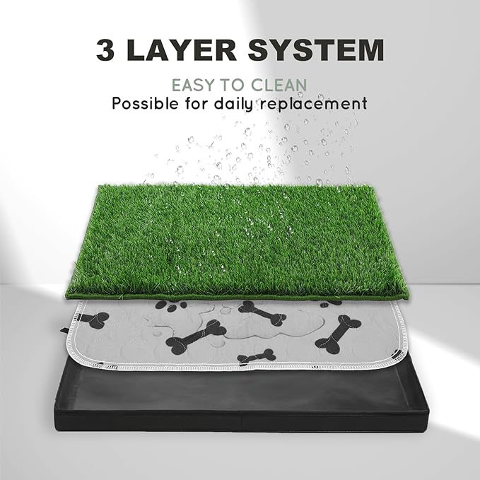 Dog Grass Pad with Foldable Dog Litter Box,Extra Large Liner Base for Balcony，Ultra-Absorbent Artificial Grass Pads for Dogs Pee Pad Holder, Potty Training, 2 PCS Reusable Pee Pad