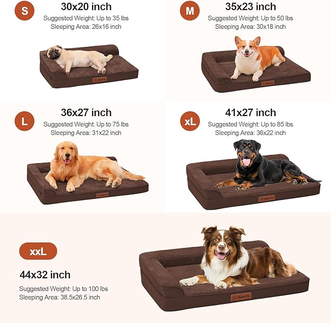 Orthopedic Dog Beds Large Sized Dog, 3 Inch Memory Foam Pet Bed for Medium and Large Dogs, Washable Removable Cover, Nonskid Bottom, Waterproof, 36x27 Inches L Brown Grey