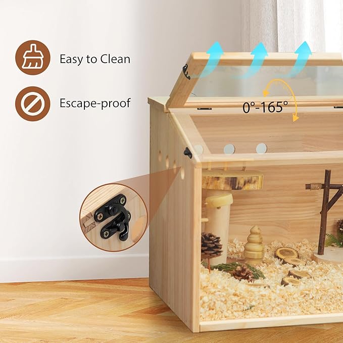 COZIWOW Wooden Hamster Cage, Large Hamster Habitats Enclosure with Acrylic Window & Openable Top, (32" L x 16" W x 16" H) Small Animal Cage for Guinea Pig, Chinchilla, Gerbil