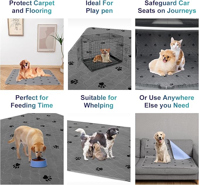 SincoPet Washable Pee Pads for Dogs + Free Puppy Grooming Gloves/Quilted, Fast Absorbing Machine Washable Dog Whelping Pad/Waterproof Puppy Training Pad/Housebreaking Absorption Pads