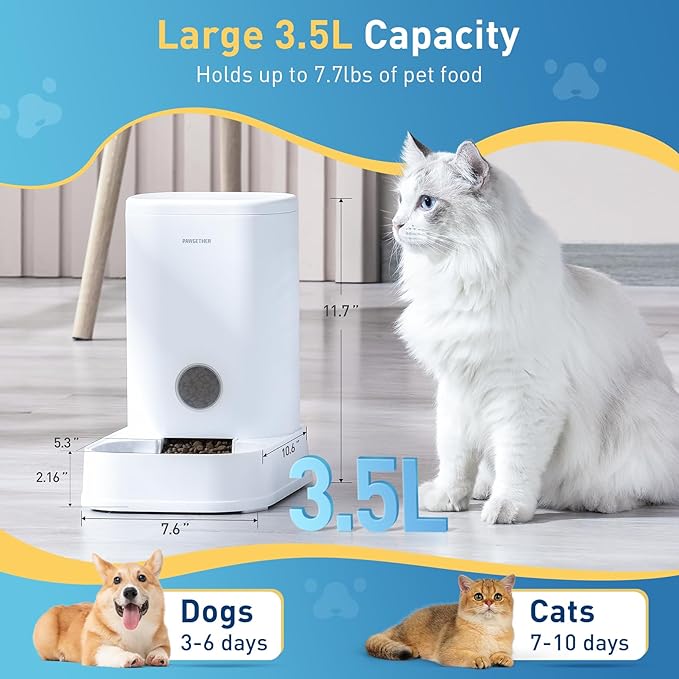 PAWGETHER® Gravity Cat Feeder, Self-Dispensing Dog Food Dispenser, Pet Food Station 1 Gallon/3.5L Capacity Automatic Pet Feeder Cat & Dog Food Bowl, Easy to Fill