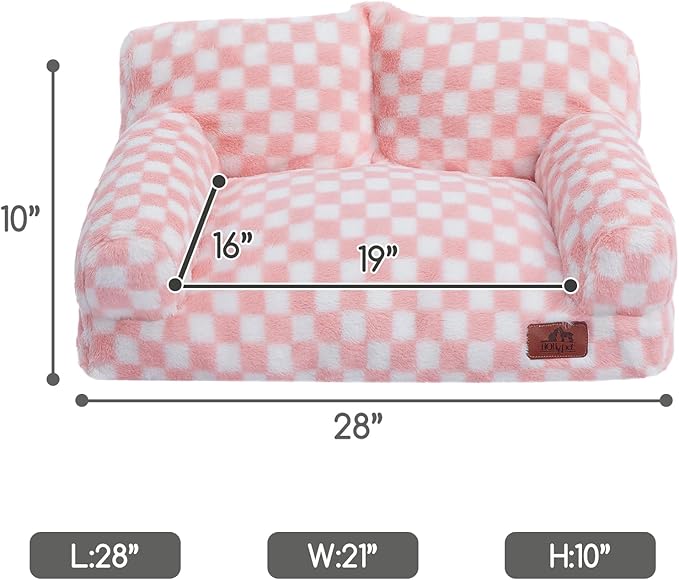 Hollypet Fluffy Plush Dog Cat Pet Couch Soft Calming Sofa Bed for Medium Small Cats and Dogs, Pink and White