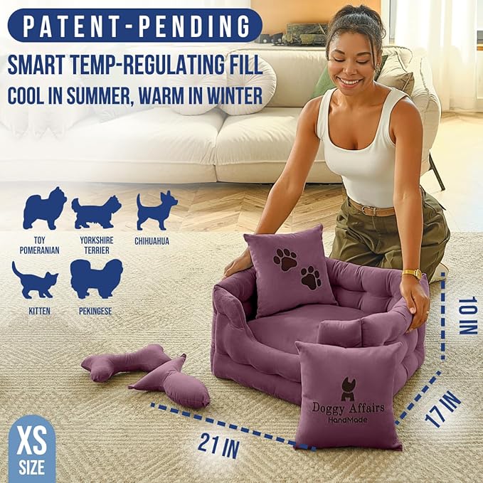 Luxury Dog Bed Chesterfield – Handcrafted Velvet Throne for Dogs | Joint Support, Calming & Temp-Regulating Comfort | Durable 5+ Years, Anti-Claw, Washable 100+ Times – XS, Purple