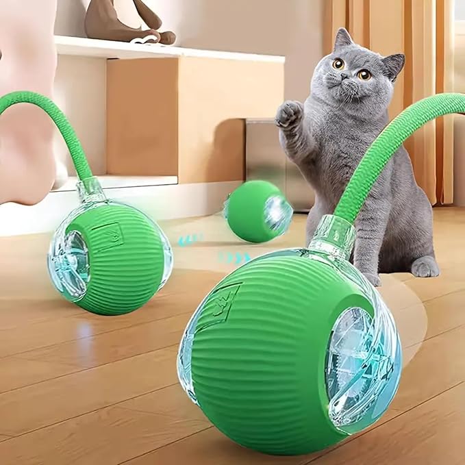 Interactive Cat Toys Ball for Indoor Cats, Self Moving Cat Toys Electric Rolling Balls, Realistic Mouse & Chase for Hunting and Exercise (Green)