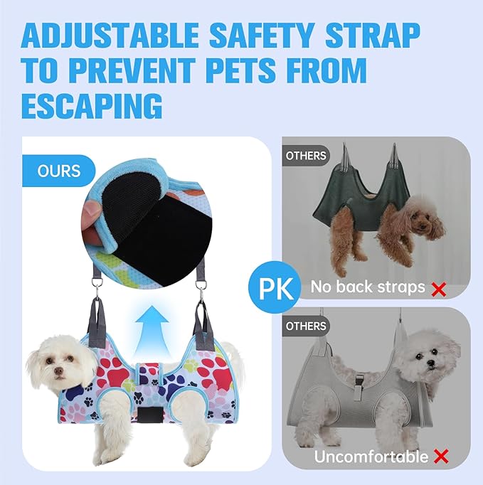 PAWCHIE Dog Grooming Hammock Harness for Dogs & Cats with Pet Nail Clipper Trimmer - Cat Hanger Sling for Trimming Clipping Nails- Dog Hammock Restraint Bag for Small Medium Large Dog, Blue XS