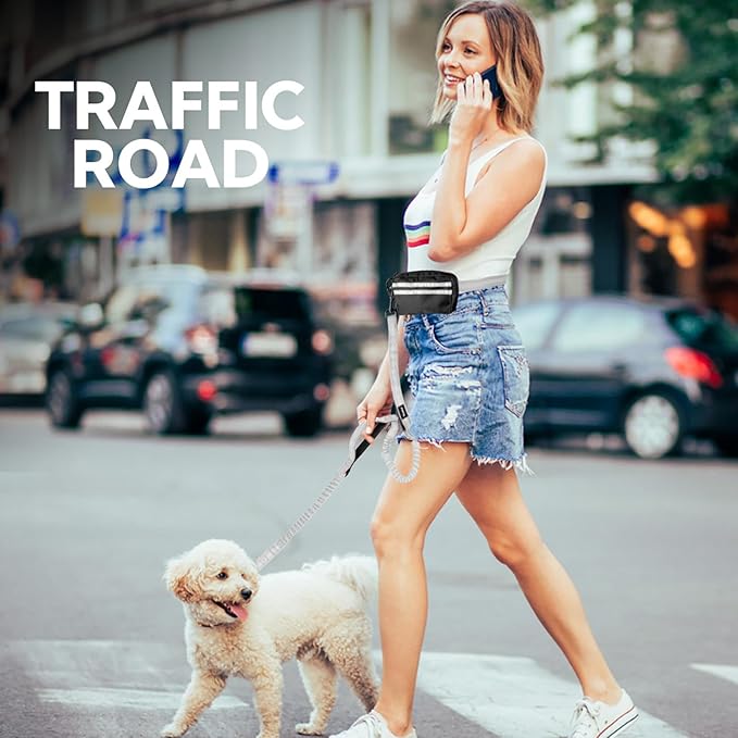 Hands Free Dog Leash with Pouch, Double Leash for Two Dogs, Retractable Bungee with Double Padded Handles, Dog Waist Leash for Dog Walking, Running Leash for Dogs, Dog Walking Accessories