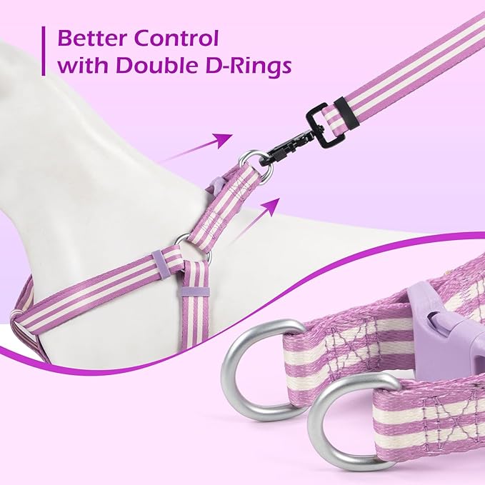 Stripe Step in Dog Harness for Small Dogs, Freedom Nylon Dog Halter Vests, Lightweight and Escape Proof Puppy Harness, Quick Fits for Small Medium and Large Dogs, Purple M