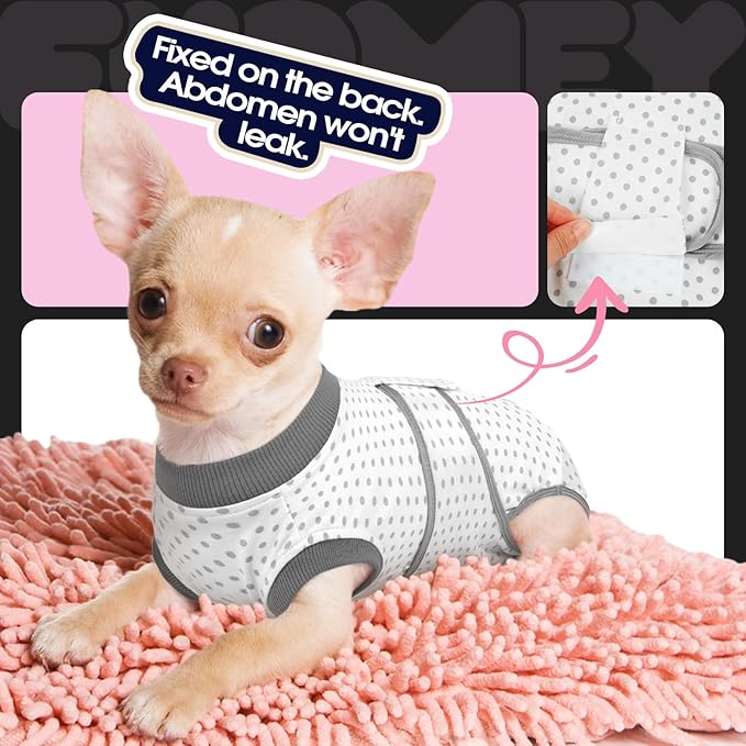 FUAMEY Dog Recovery Suit Male,Dogs Surgery Neuter Suits Puppy Spay Shirts for Female Protect Dog's Skin Anti Licking Abdominal Wounds Doggie Onesie Pet Bodysuit Alternative to Cone Polka Dot L