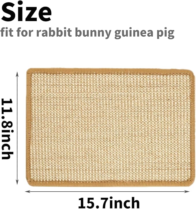 PODOO Bunny Scratch Pads, Sisal Rabbit Scratching Pad, Natural Rabbit Resting Mats for Cages, Forage Grass Mat Indoor Essentials Accessories for Guinea Pig Cat (3Pcs, 15.7x11.8 inches)