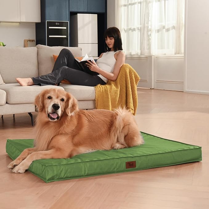 Outdoor Dog Bed for Medium Dogs, Waterproof Dog Crate Bed for Puppy Beds, Orthopedic Egg Crate Foam Pet Bed with Washable and Removable Oxford Cover, Light Green
