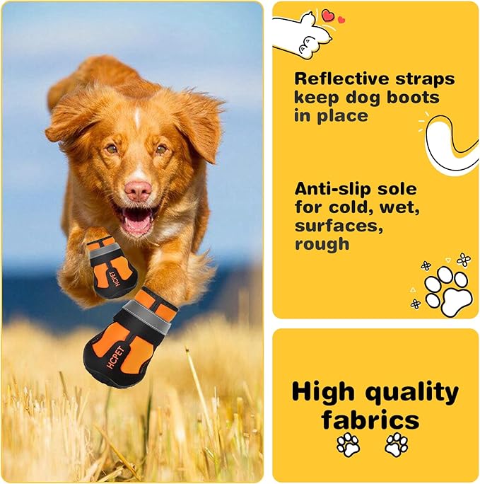 Hcpet Dog Shoes, Dog Boots for Small Dogs, Waterproof Medium Dog Booties Paw Protector for Summer Hot Pavement, Winter Snowy Day, Outdoor Walking, Indoor Hardfloors Anti Slip Sole Orange Size 2