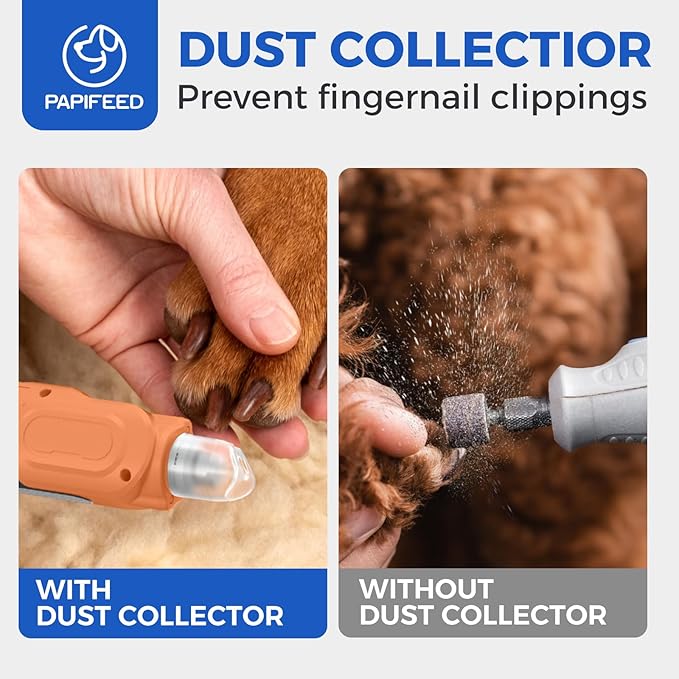 PAPIFEED High Torque Dog Nail Grinder Quiet - 6-Speed Adjustable Pet Nail Trimmer with 2 LED Lights & Dust-Proof Cover, Powerful Motor for Large/Medium/Small Dogs & Cats, Rechargeable - Orange Kit