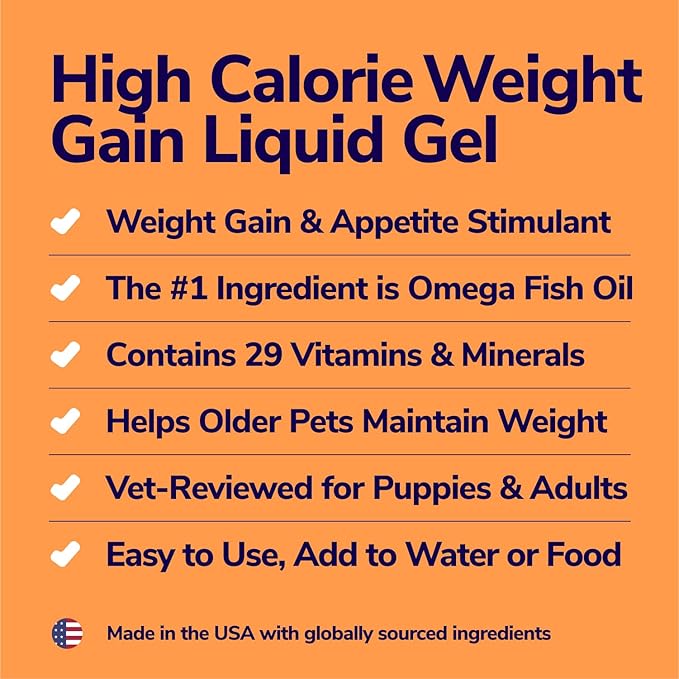 High-Calorie Weight Gainer for Dogs & Cats - Multivitamin Nutritional Supplement Gel, Omega Fish Oil, Calcium - Puppy, Senior, Prenatal Cat & Dog Vitamins, Supplements for Weight Gain